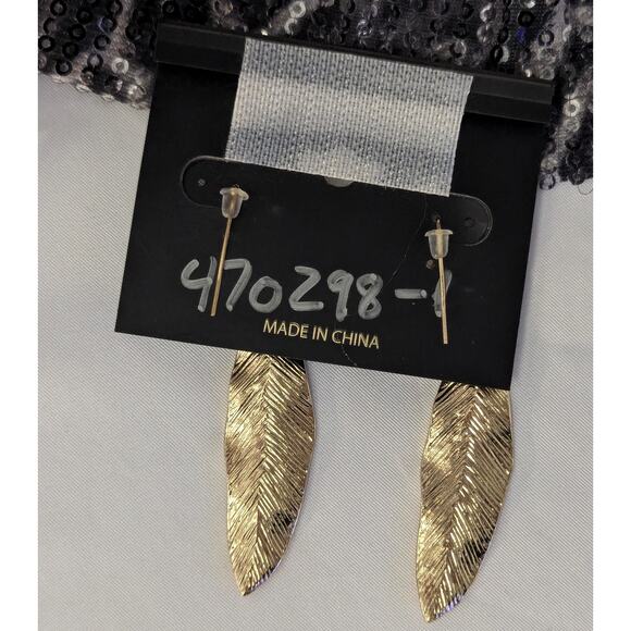 Gold Tone Leaf Turquoise Dangle Earrings by nOir - Picture 3 of 4